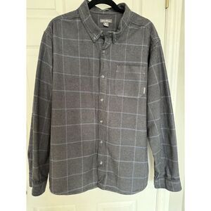 Eddie Bauer Flannel Shirt Mens XXL 2XL Gray Blue Plaid Button Up‎ Long Sleeve
